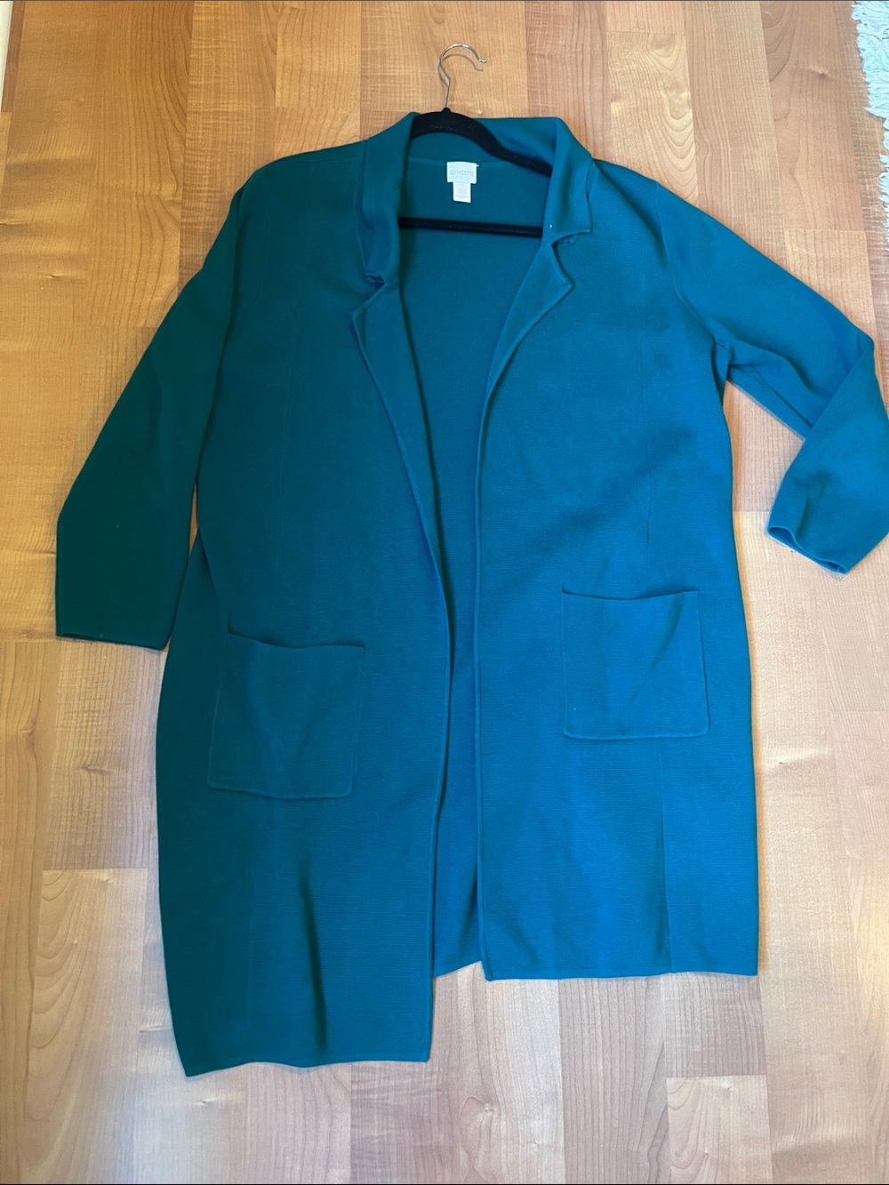 Chico's Green Open-Front Long Blazer Jacket